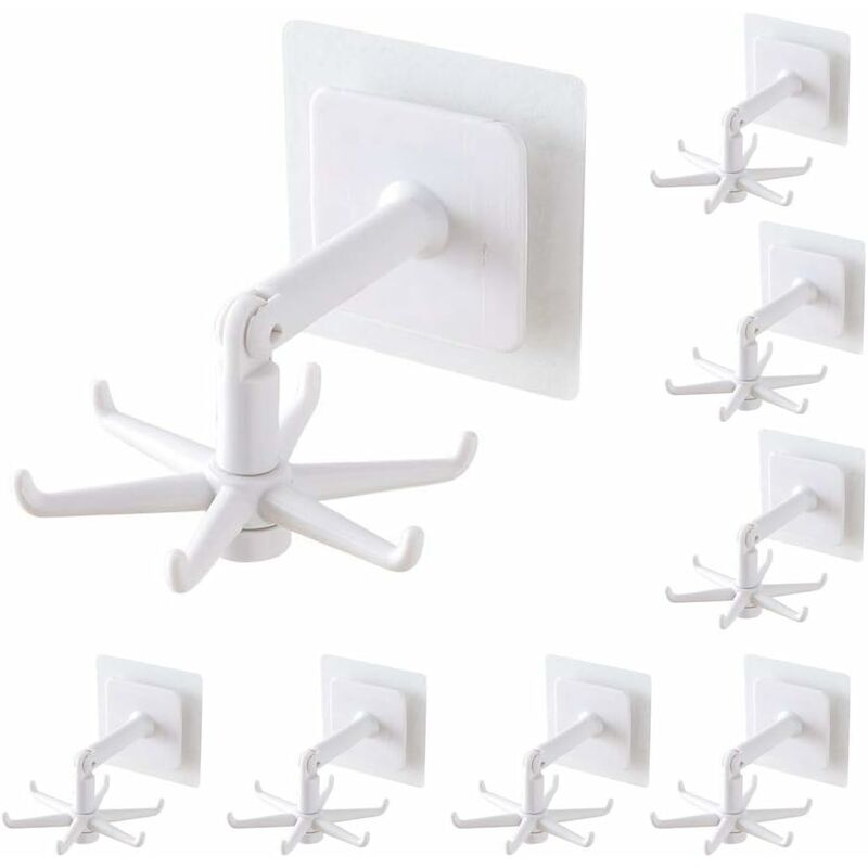 Plastic Self-Adhesive Hooks 360 ° Rotatable Folding Wall Hangers Racks with  6 Hooks – Everyday Free Item