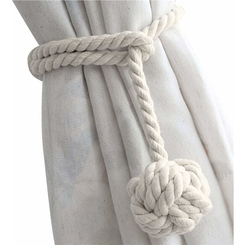 LangRay Foam Rope Curtain Tiebacks, 2 Pairs Rope Curtain Tiebacks, Curtain  Ties with One Ball, Natural Cotton, Hand Knitted, Easy to Tie Buckle, for  Curtain Decor (White)