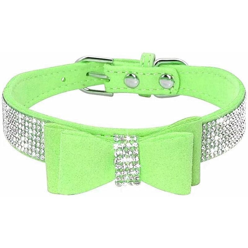 Diamond Dog Collar with Big Flower Soft Suede Leather Bling Rhinestones Cat  XS-L