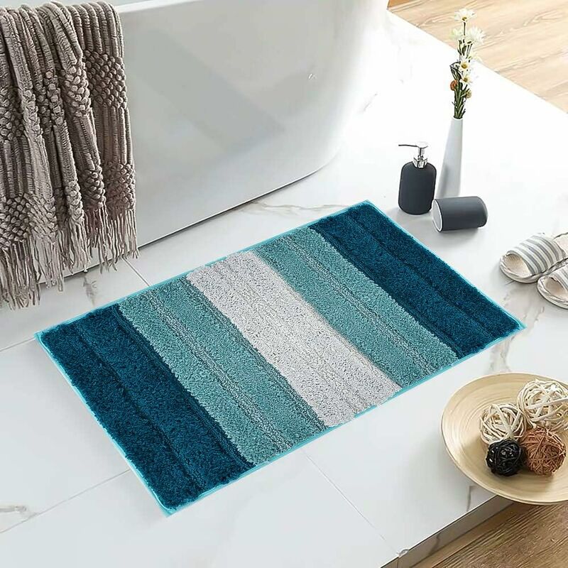 Duck egg blue bathroom rugs, contour rug sets, extra thick bath mats,  anti-slip soft plush chenille shaggy bath mats (50 x 80cm plus 50 x 50cm u)