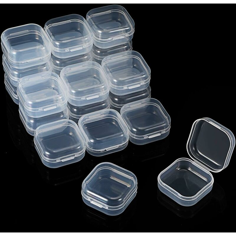 Small Plastic Box, 20 Pieces Square Clear Plastic, Small Storage Box, Beads  Storage Container Box for Pills, Herbs, Small Items(55*55*20 mm)
