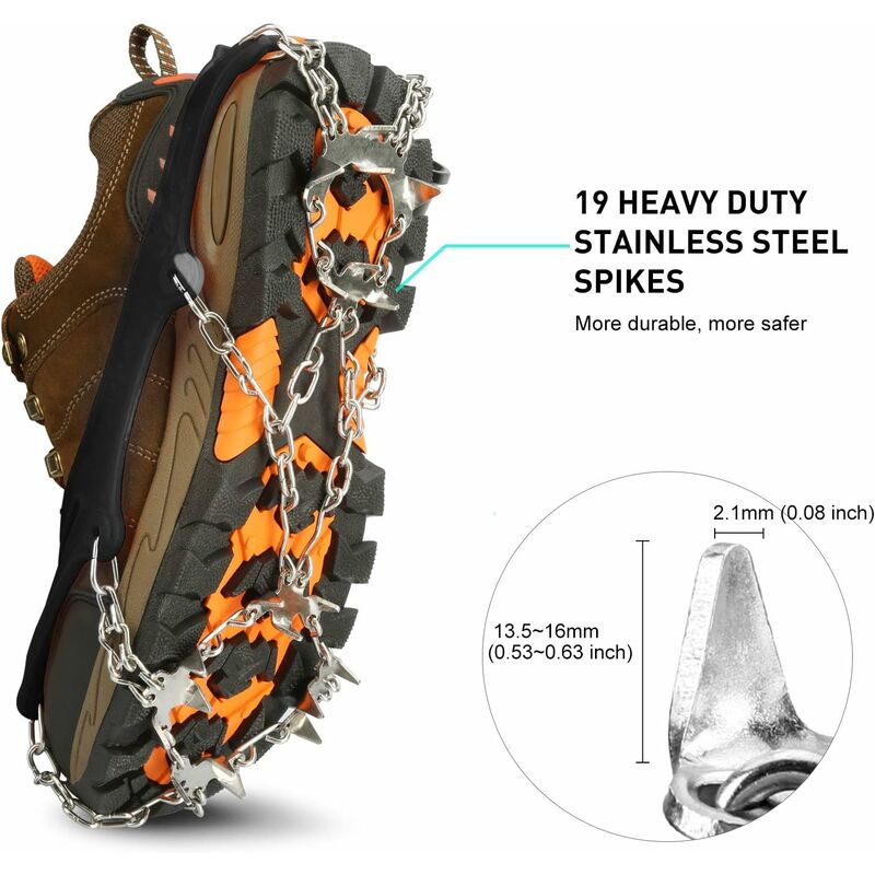 Traction Cleats, Ice Snow Grips Crampons for Footwear withStainless Steel  Spikes for Walking, Jogging, Climbing, Hiking on Snow and Ice OrangeL