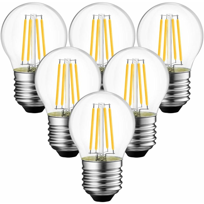 4W LED Filament Bulb E27 G45, 470 Lumens Equivalent to 40W Vintage Halogen  Bulb, 2700K Warm White, Non-Dimmable, Pack of 6