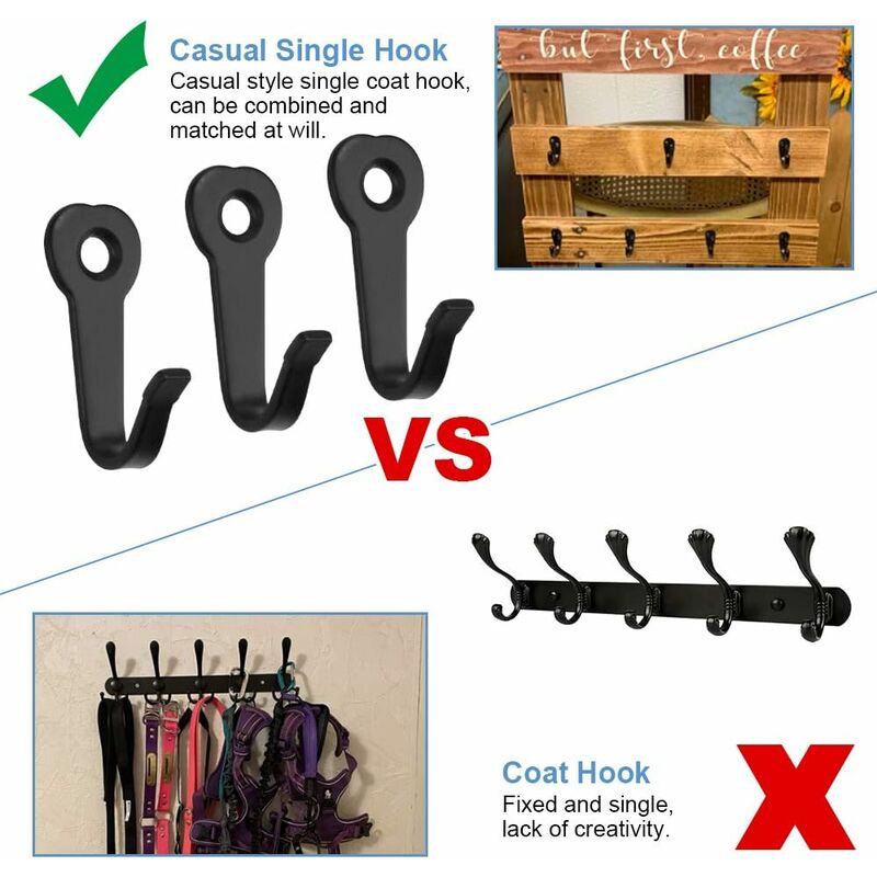 5PCS Individual Hooks Vintage Hooks Antique Coat Hooks Wall Mounted Hooks  Decorative Clothes Hat Hooks Single Robe Hook Screw in Door Hooks for