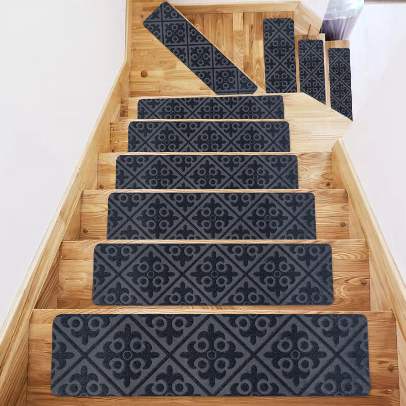 Set of 15 Adhesive Carpet Stair Treads - Ivory Cream - 8 in. x 27 in.