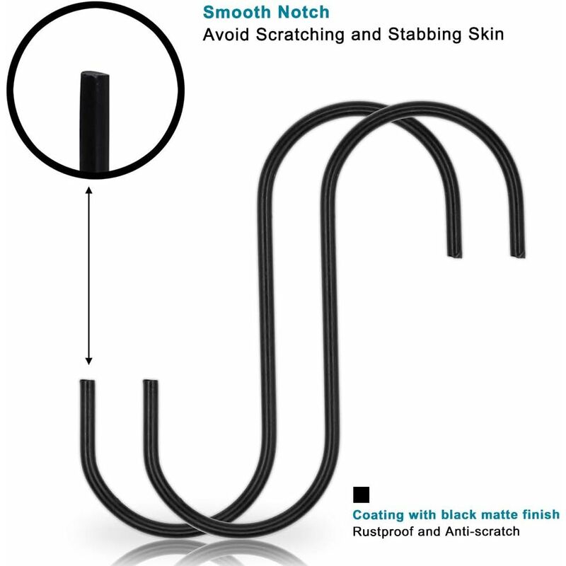 S Hook Stainless Steel Black Pack Of 10, S-Shaped Hanging Hook