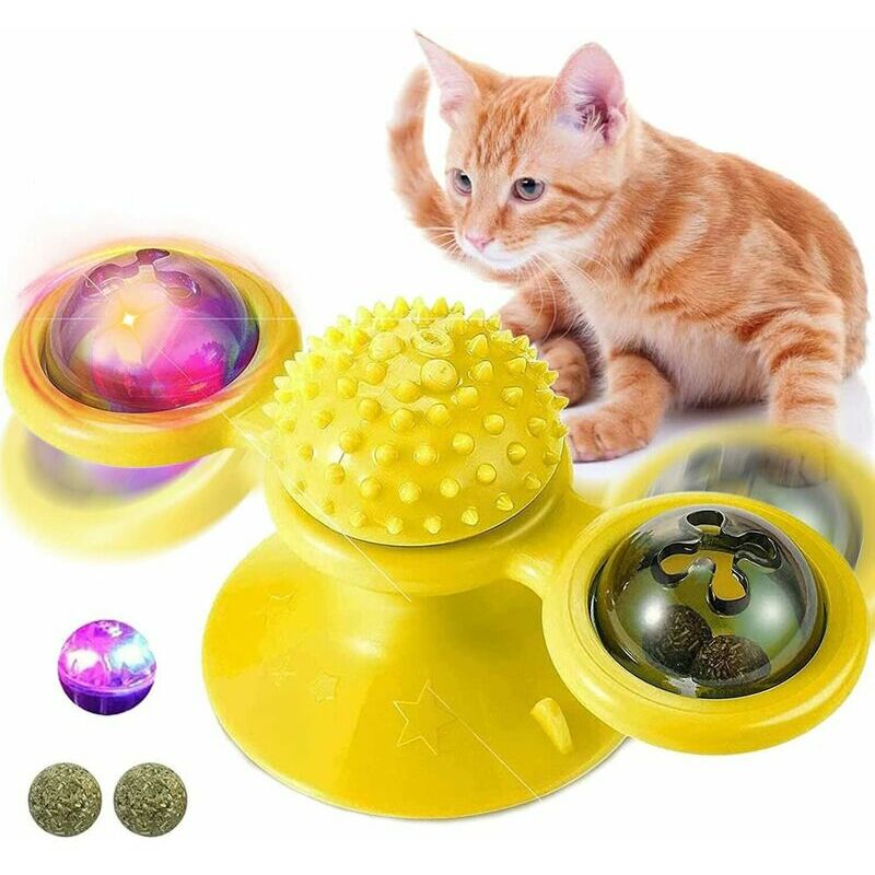 Windmill Toys For Cats Puzzle Whirling Turntable With Brush Cat Play Game  Toys Windmill, dog Toys