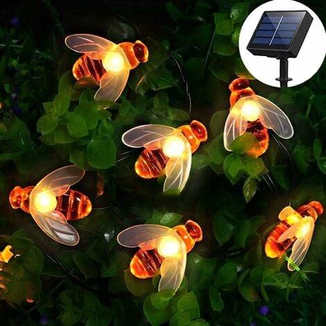 [50 LED] Solar Garden Lights, Honey Bee Fairy String Lights，7M/24Ft 8 Mode Waterproof Outdoor/Indoor Garden Lighting for Flower Fence, Lawn, Patio, Festoon, Summer Party, Christmas，Holiday(Warm white) [Energy Class A++]