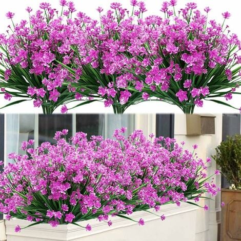 LangRay 8 Bundles Outdoor Artificial Fake Flowers UV Resistant Shrubs Plants, Faux Plastic Greenery for Indoor Outside Hanging Plants Garden Porch Window Box Home Wedding Farmhouse Decor (Fuchsia)