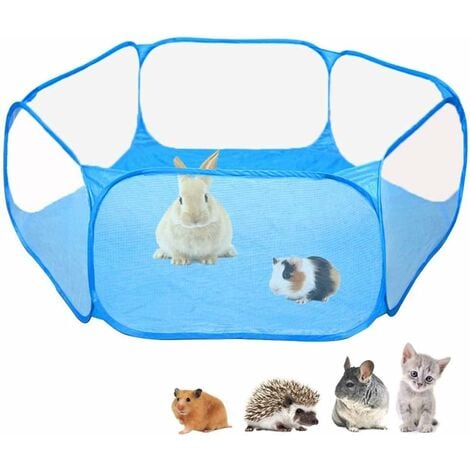 LangRay Small Animals C&C Cage Tent, Breathable & Transparent Pet Playpen Pop Open Outdoor/Indoor Exercise Fence, Portable Yard Fence for Guinea Pig, Rabbits, Hamster, Chinchillas and Hedgehogs blue