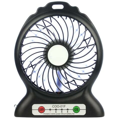 Mini USB Table Fan, Quiet Pocket Fans with Battery and LED Light 3 Speed ??Multifunction Pocket Fan Compatible for Laptop Travel Office Home - Black - Noir