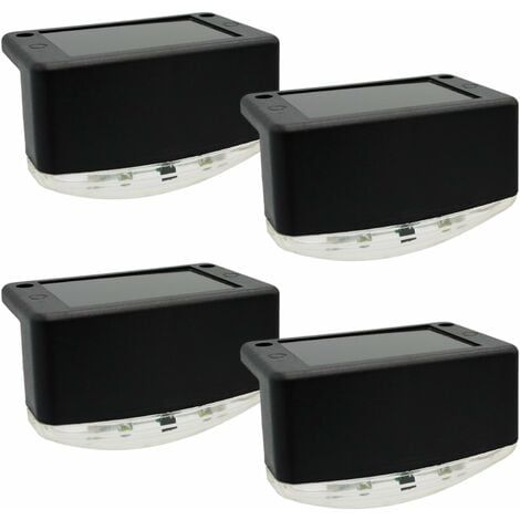 Set of 4 Solar Outdoor Lights - Lighting for Deck, Fence Post, Staircase or Docking Station - Warm White LED, Waterproof, Wireless, Slate Black