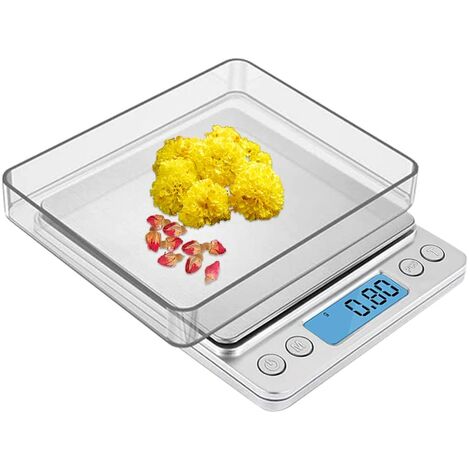 Electronic Scale-Kitchen Scale 3KG / 0.1G, Precision Kitchen Scale with Tare and Count Function, LCD Display (without Battery (Silver)