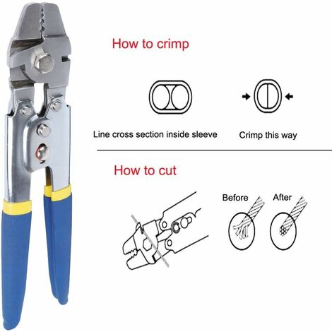 Wire Rope Crimping Tool Kits Hand Crimper Plier Stainless Steel Kit Crimp  Sleeves 0.1 to 2.2 mm² Self-Adjustable Ratchet Wire Crimper Tools Fishing