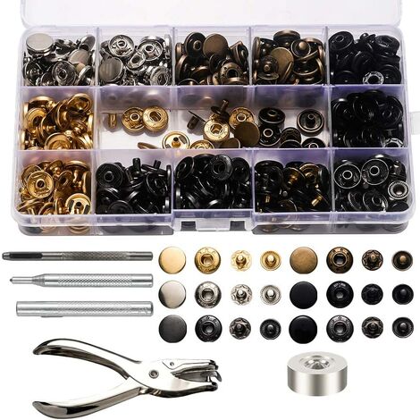 Snap Button Clasps Kit, 120 Set Metal Button Snaps Press Studs with Punch Pliers and 4 Pieces Fastening Tool Kit for Clothing Craft Repairs, 6 Colors
