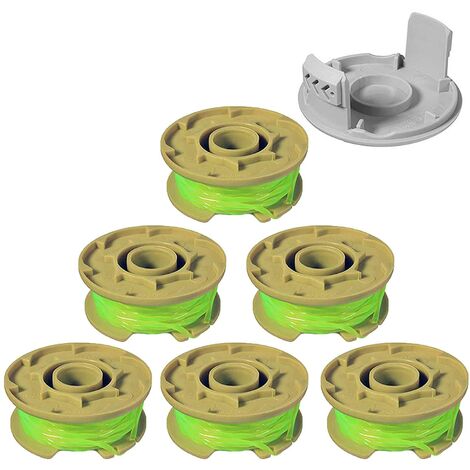 LangRay String Trimmer Replacement Spool Line Compatible for Ryobi One Plus + AC80RL3,11ft Auto Feed Weed Eater Replacement Spools 0.08 inch for Ryobi Cordless String Trimmer 18v, 24v, 40v (6 spools, 1 cap)