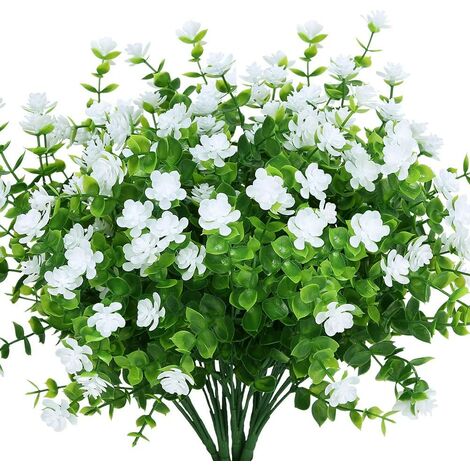 LangRay Artificial Fake Flowers Outdoor, Faux Plastic Greenery for Indoor Outdoor Hanging Planter Home Office Wedding Farmhouse Decor 12 Pcs White