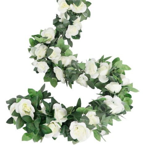 LangRay Rose Garland, Artificial Rose Tendrils, 4 Pieces, Artificial Silk, Flower Garlands for Home, Office, Arch and Garden Decor White