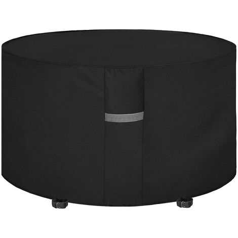 Garden Table Cover with Air Vent, Waterproof, Windproof, Anti-UV, Heavy Duty Rip Proof 210D Oxford Fabric Patio Set Cover, Garden Furniture Cover, Round (185 x 110cm) - Black