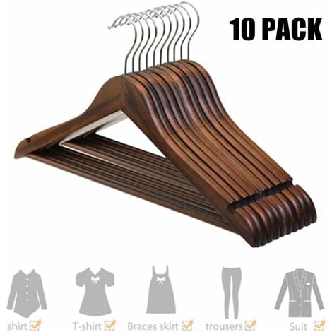 Pack of 10 Solid Wood Hangers with Grooves Vintage Hangers 60