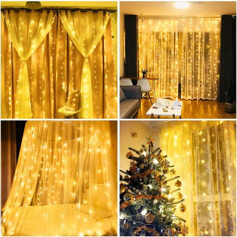 Led Curtain Fairy Lights 300 LEDs 3M*3M String Lights USB Operated Or Battery Powered 8 Modes with Remote &Timer Waterfall Indoor Outdoor String Lights for Christmas,Wedding,Home Bedroom 