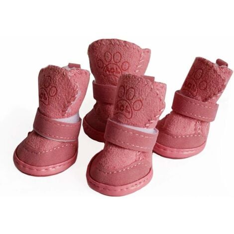 LangRay Dog Shoes Puppy Boots Snow Boots Paw Protector, Anti-Slip Dog Shoes,Dog Australia Boots Pet Antiskid Shoes Winter Warm Skidproof Sneakers Pink 4
