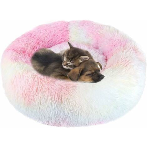 LangRay Donut Dog Cat Bed, Soft Plush Pet Cushion, Anti-Slip Machine Washable Self-Warming Pet Bed - Improved Sleep for Cats Small Medium Dogs (Multiple Sizes) Rainbow color S