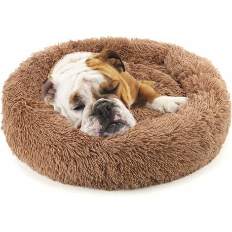 LangRay Donut Dog Cat Bed, Soft Plush Pet Cushion, Anti-Slip Machine Washable Self-Warming Pet Bed - Improved Sleep for Cats Small Medium Dogs (Multiple Sizes) Khaki S