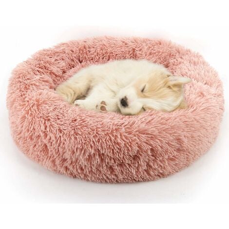 LangRay Donut Dog Cat Bed, Soft Plush Pet Cushion, Anti-Slip Machine Washable Self-Warming Pet Bed - Improved Sleep for Cats Small Medium Dogs (Multiple Sizes) Leather powder S