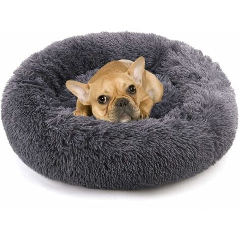 LangRay Donut Dog Cat Bed, Soft Plush Pet Cushion, Anti-Slip Machine Washable Self-Warming Pet Bed - Improved Sleep for Cats Small Medium Dogs (Multiple Sizes) Dark gray M