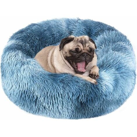 LangRay Donut Dog Cat Bed, Soft Plush Pet Cushion, Anti-Slip Machine Washable Self-Warming Pet Bed - Improved Sleep for Cats Small Medium Dogs (Multiple Sizes) Lake Blue S