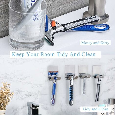 2pcs Razor Holder Shaver Hook Hanger Stand Self Adhesive Stainless Steel  Utility Storage Hook Shower Hook For Razor Bathroom Kitchen Organizer For  Plug Robe Towel Loofah Bathrobe Coat