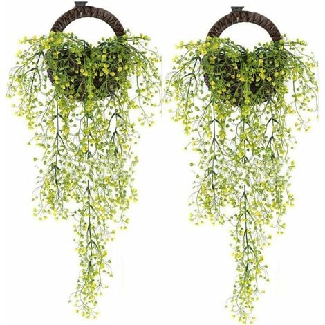 LangRay Artificial Plants Set of 2 Ivy Vine Artificial Plant Indoor Outdoor Artificial Flower For Wall and Garden Decor-Yellow