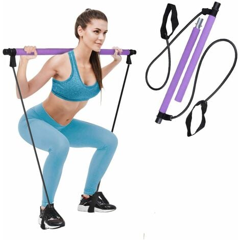 Yoga Pilates Bar Kit with Resistance Band Equipment Exercise Fitness Gym  Pink