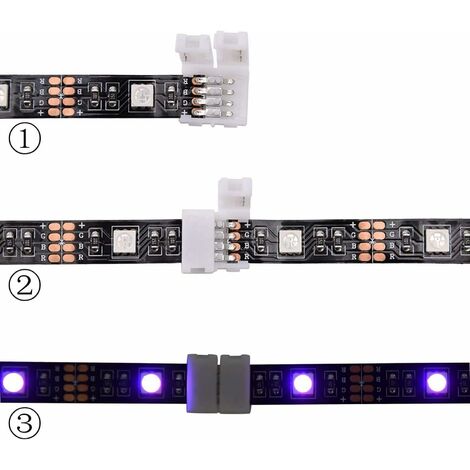 10pcs RGB LED Strip Connector ,4 Pin LED Tape Connector, LED Ribbon Quick  Connector, LED Rope Clip Connector Solderless Gapless Adapter Extension For