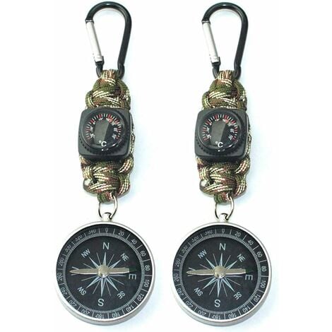 LangRay Outdoor Compass Carabiner Keychain Clip Compass Carabiner Camping Hiking Compass Carabiner Rope Perfect for Camping Hiking and Other Outdoor Activities 2pcs