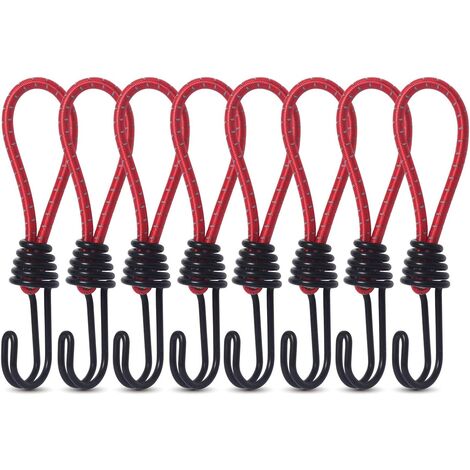 LangRay 8 Elastic Straps with Hooks Piece Tent Elastic Rope Buckle Hooks  Spiral Hooks for Banner Ads (Red)
