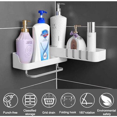 Plastic Wall Mount Bathroom Shelves, No Drilling Self Adhesive