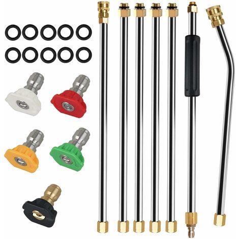 7pcs/Set 4000 PSI Pressure Washer Extension Wands, Stainless Steel Power Washer Gutter Cleaning Tools, Telescoping Replacement Lance, Window Cleaner Nozzles Tips