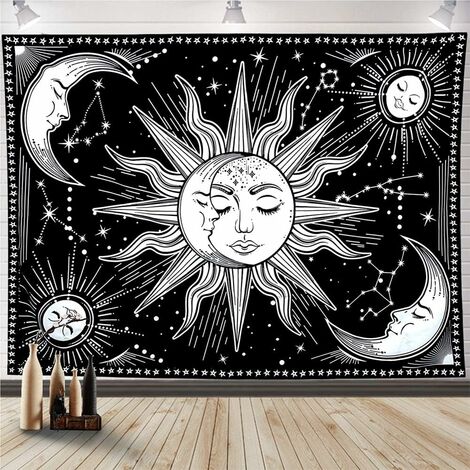 Tree Of Life Tapestry Moon And Black Sun Wall Hanging Psychedelic