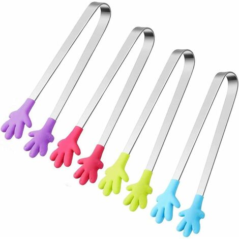 Bread Small Serving Tongs for Barbecue 7 Inches Silicone Stainless Steel Tongs 5 Colors Salad 5Pcs Mini Kitchen Tongs Set 
