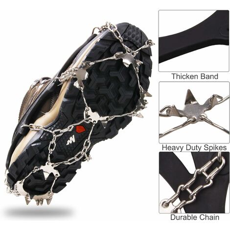 Ice Cleats Traction Snow Grips for Boots Shoes Men Women Anti Slip 19  Spikes Walk Traction Cleats for Hiking Fishing Mountaineering - M