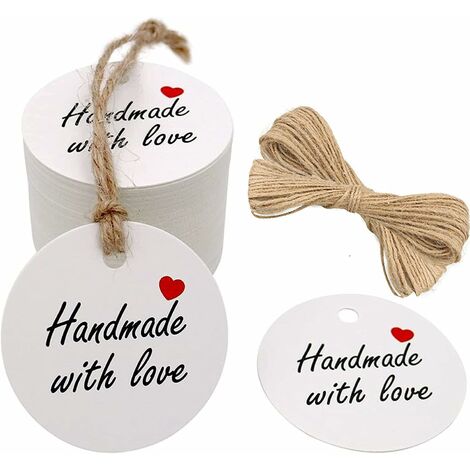 100 PCS Kraft Gift Tags 5 cm 5 cmHand Made with Love Label