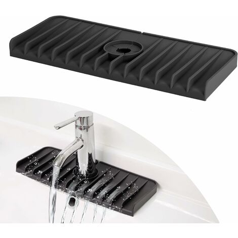 1pc Grey Silicone Water Tap Drain Mat, Kitchen Countertop Protection Tool,  Bathroom Accessory For Faucet