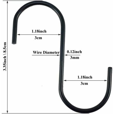 S Hook Stainless Steel Black Pack Of 10, S-Shaped Hanging Hook