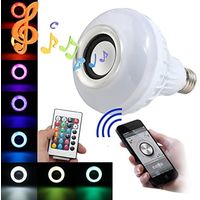 RGB E27 Multi-Color LED Light Bulb 16 Color Changing Light Bulb with Remote Control Support Android and Ios Bluetooth Speaker Music for Bar, Party, Evening, Party, Christmas - White