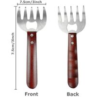 2 Pack Bear Meat Claw Stainless Steel Shredding Claw With Long Wood Handle Bottle Opener Pulled Pork Shredder Claw Cutting Knife For BBQ Pork Turkey Chicken Beef