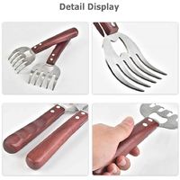 2 Pack Bear Meat Claw Stainless Steel Shredding Claw With Long Wood Handle Bottle Opener Pulled Pork Shredder Claw Cutting Knife For BBQ Pork Turkey Chicken Beef