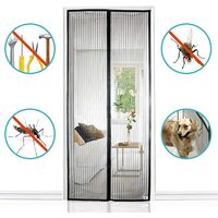 Magnetic Door Screen, Ultra Fine Mesh, Powerful Magnets, Complete Installation Kit, Adhesive and Hook & Loop Tape Included - 120x210cm, Black