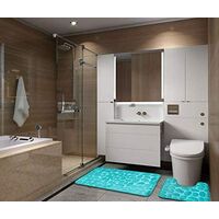 Set of 2 Anti Slip Bath Mat and Pedestal Rug for Bathroom Machine Washable (50 * 80 + 40 * 50cm) - Green - Vert